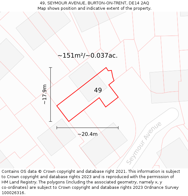 49, SEYMOUR AVENUE, BURTON-ON-TRENT, DE14 2AQ: Plot and title map