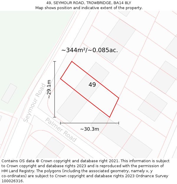 49, SEYMOUR ROAD, TROWBRIDGE, BA14 8LY: Plot and title map