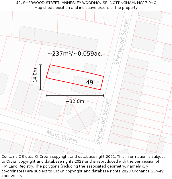 49, SHERWOOD STREET, ANNESLEY WOODHOUSE, NOTTINGHAM, NG17 9HQ: Plot and title map