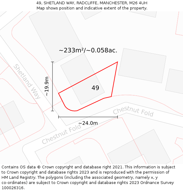 49, SHETLAND WAY, RADCLIFFE, MANCHESTER, M26 4UH: Plot and title map