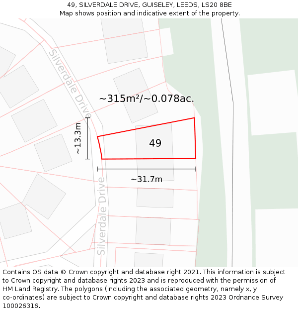 49, SILVERDALE DRIVE, GUISELEY, LEEDS, LS20 8BE: Plot and title map