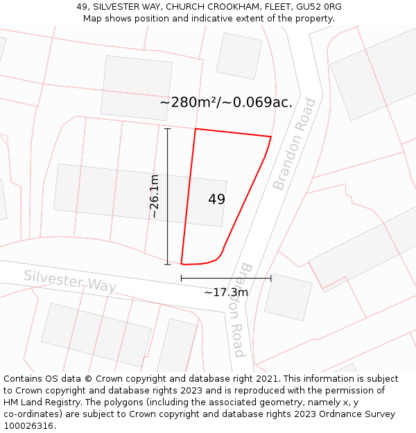 49, SILVESTER WAY, CHURCH CROOKHAM, FLEET, GU52 0RG: Plot and title map