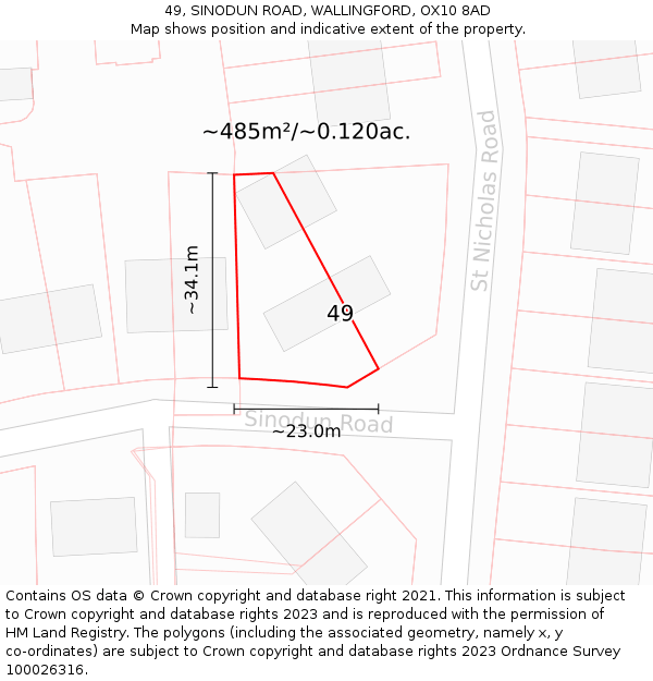 49, SINODUN ROAD, WALLINGFORD, OX10 8AD: Plot and title map