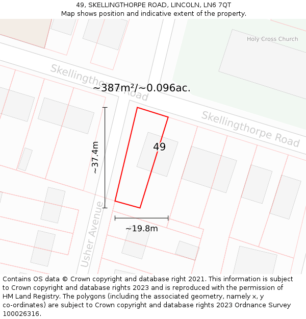 49, SKELLINGTHORPE ROAD, LINCOLN, LN6 7QT: Plot and title map