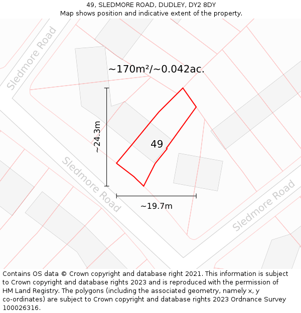49, SLEDMORE ROAD, DUDLEY, DY2 8DY: Plot and title map