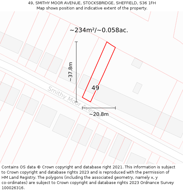 49, SMITHY MOOR AVENUE, STOCKSBRIDGE, SHEFFIELD, S36 1FH: Plot and title map