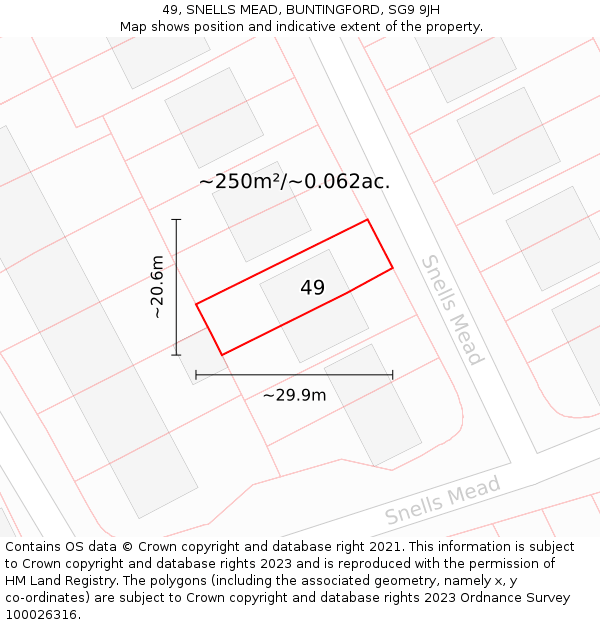 49, SNELLS MEAD, BUNTINGFORD, SG9 9JH: Plot and title map