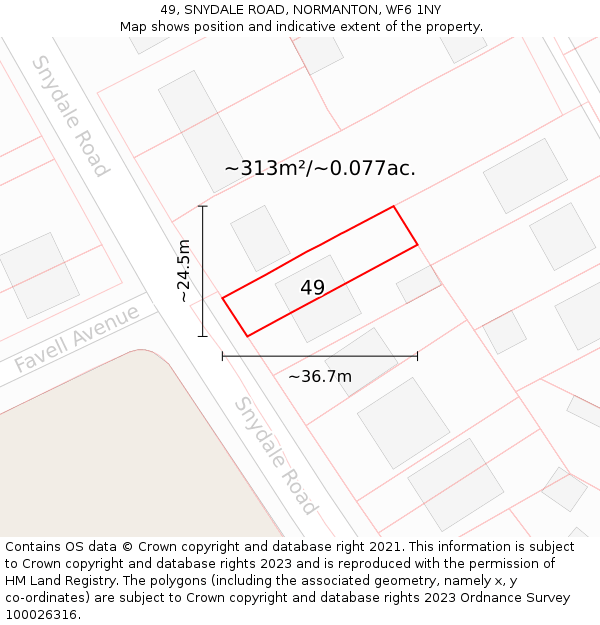 49, SNYDALE ROAD, NORMANTON, WF6 1NY: Plot and title map