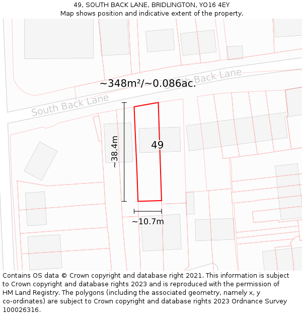 49, SOUTH BACK LANE, BRIDLINGTON, YO16 4EY: Plot and title map