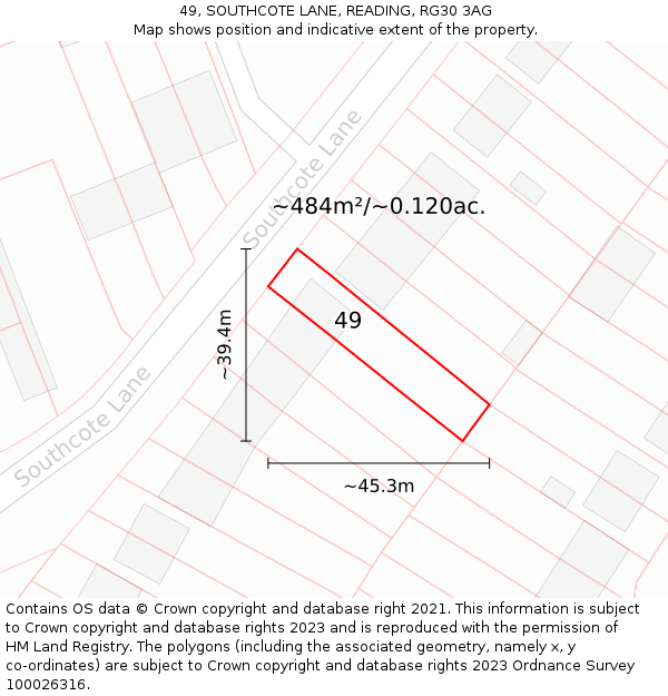 49, SOUTHCOTE LANE, READING, RG30 3AG: Plot and title map