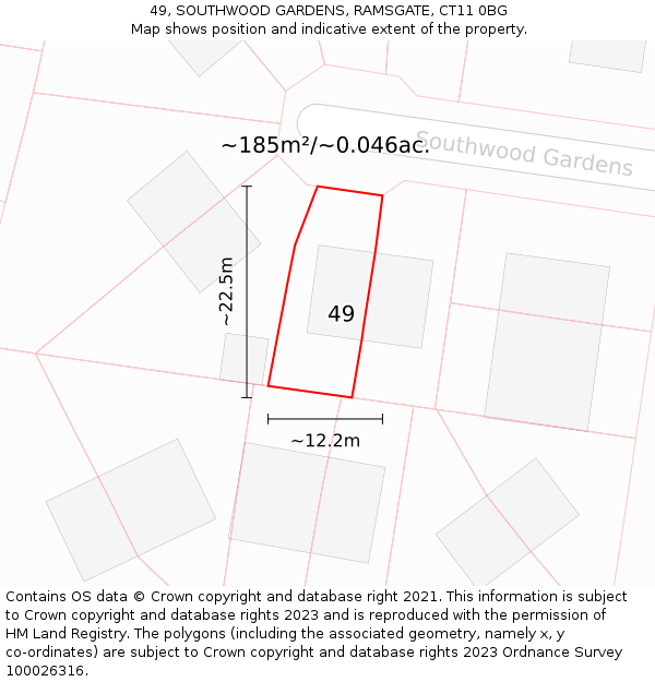 49, SOUTHWOOD GARDENS, RAMSGATE, CT11 0BG: Plot and title map