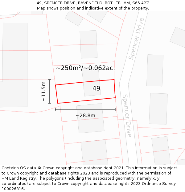 49, SPENCER DRIVE, RAVENFIELD, ROTHERHAM, S65 4PZ: Plot and title map