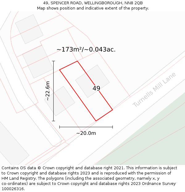 49, SPENCER ROAD, WELLINGBOROUGH, NN8 2QB: Plot and title map