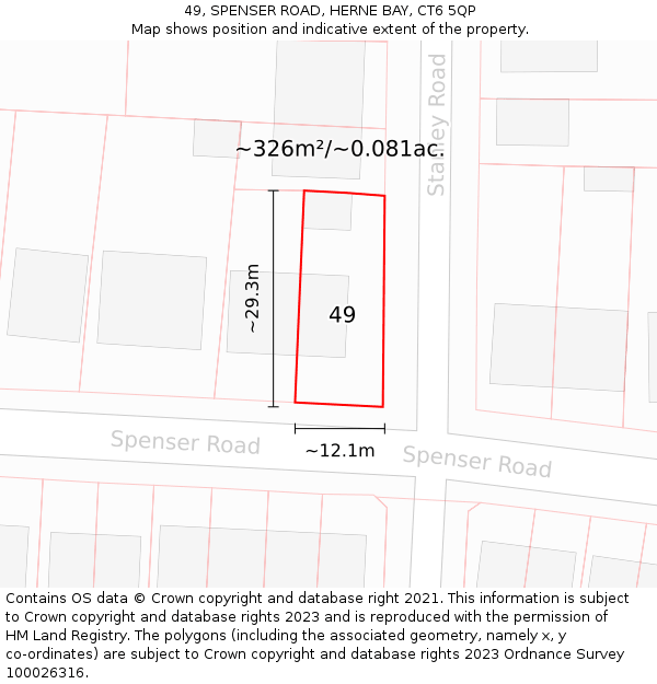 49, SPENSER ROAD, HERNE BAY, CT6 5QP: Plot and title map