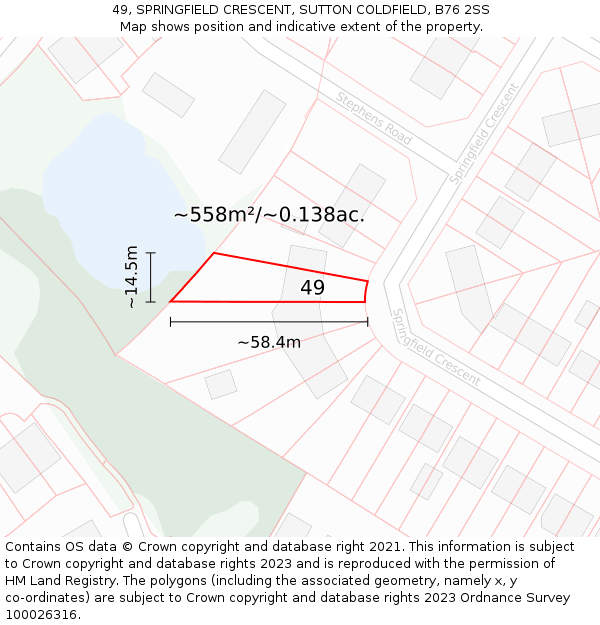 49, SPRINGFIELD CRESCENT, SUTTON COLDFIELD, B76 2SS: Plot and title map