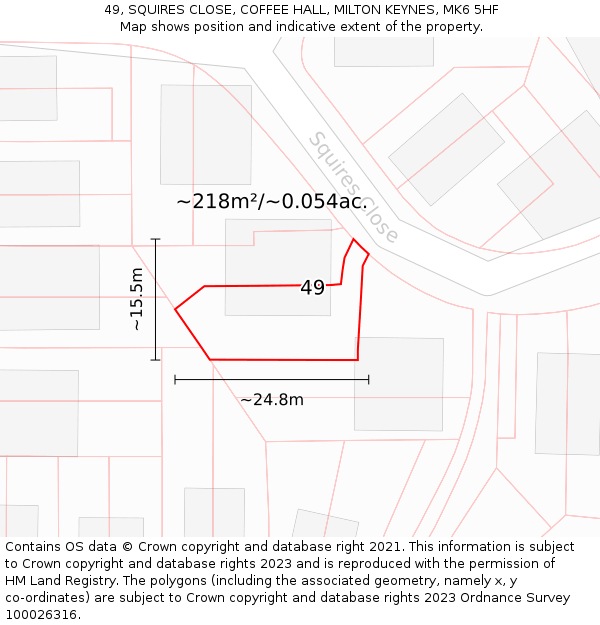 49, SQUIRES CLOSE, COFFEE HALL, MILTON KEYNES, MK6 5HF: Plot and title map