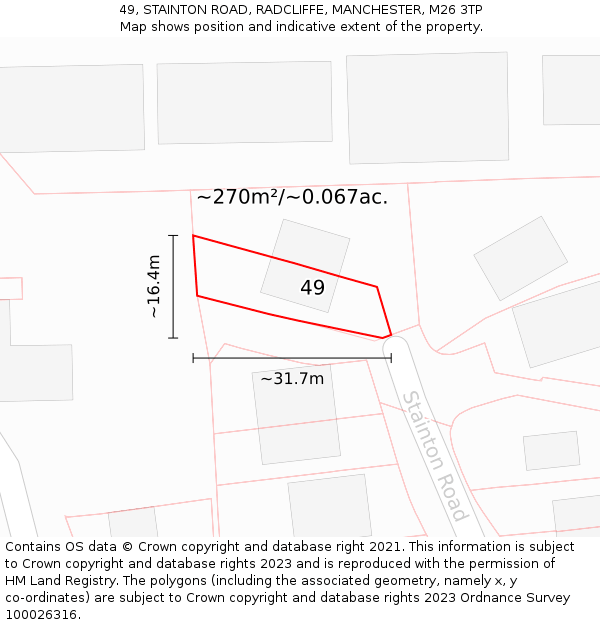 49, STAINTON ROAD, RADCLIFFE, MANCHESTER, M26 3TP: Plot and title map