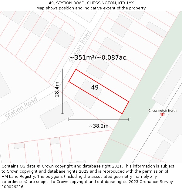 49, STATION ROAD, CHESSINGTON, KT9 1AX: Plot and title map