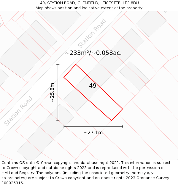 49, STATION ROAD, GLENFIELD, LEICESTER, LE3 8BU: Plot and title map