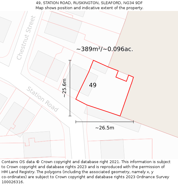 49, STATION ROAD, RUSKINGTON, SLEAFORD, NG34 9DF: Plot and title map