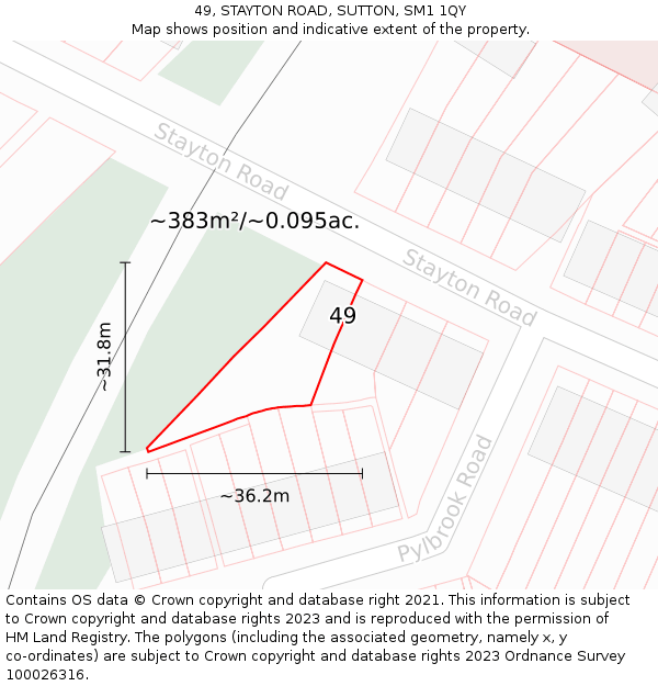 49, STAYTON ROAD, SUTTON, SM1 1QY: Plot and title map