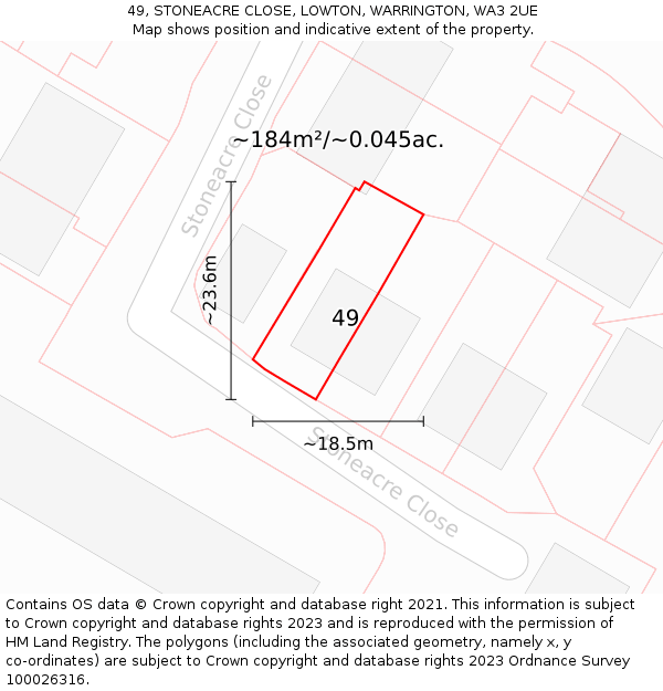 49, STONEACRE CLOSE, LOWTON, WARRINGTON, WA3 2UE: Plot and title map