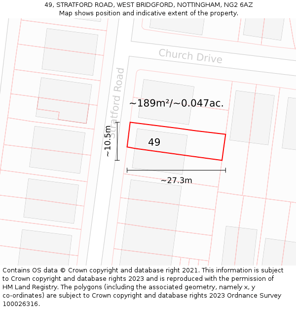 49, STRATFORD ROAD, WEST BRIDGFORD, NOTTINGHAM, NG2 6AZ: Plot and title map