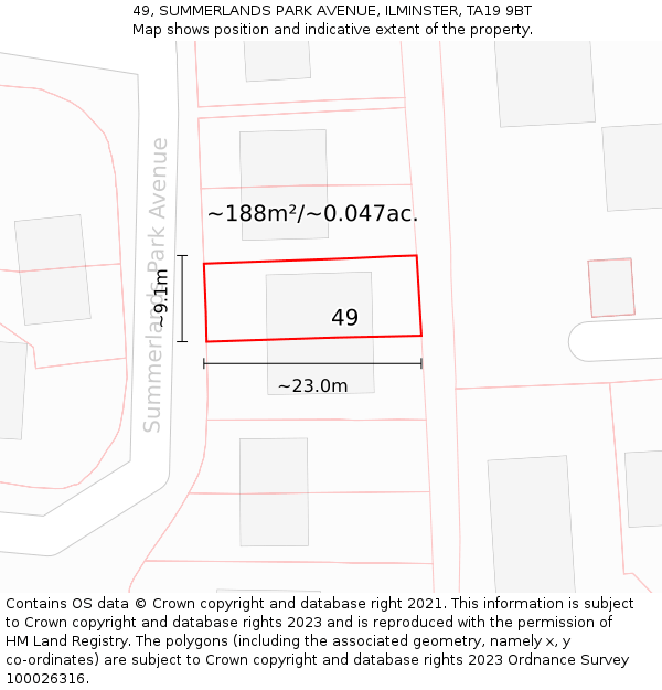 49, SUMMERLANDS PARK AVENUE, ILMINSTER, TA19 9BT: Plot and title map