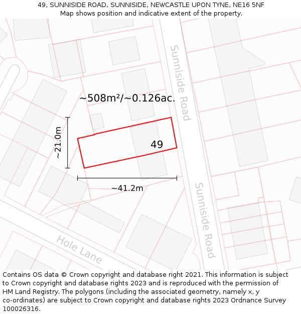 49, SUNNISIDE ROAD, SUNNISIDE, NEWCASTLE UPON TYNE, NE16 5NF: Plot and title map