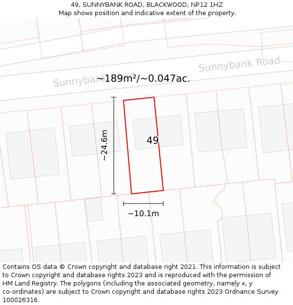 49, SUNNYBANK ROAD, BLACKWOOD, NP12 1HZ: Plot and title map