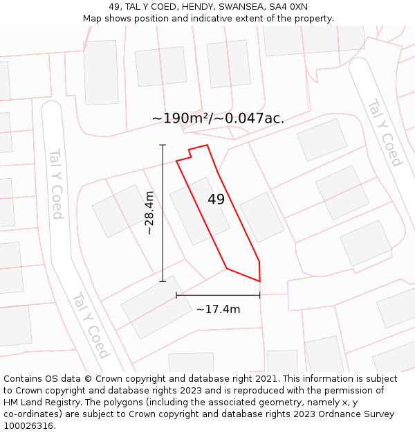 49, TAL Y COED, HENDY, SWANSEA, SA4 0XN: Plot and title map