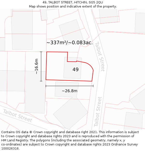 49, TALBOT STREET, HITCHIN, SG5 2QU: Plot and title map