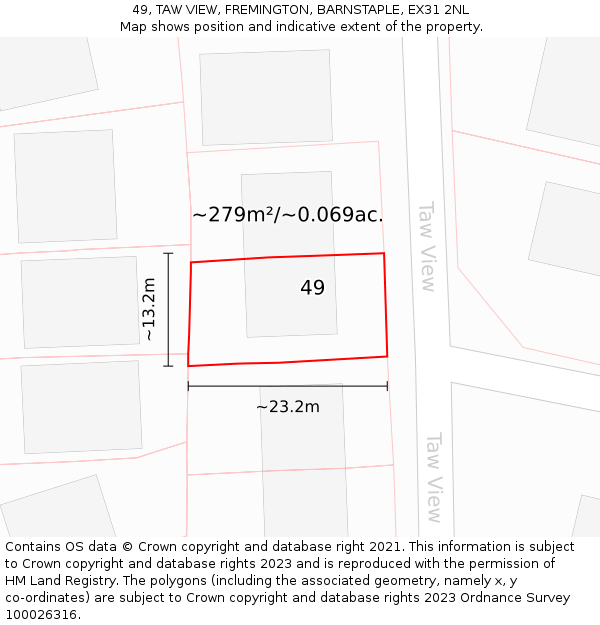 49, TAW VIEW, FREMINGTON, BARNSTAPLE, EX31 2NL: Plot and title map