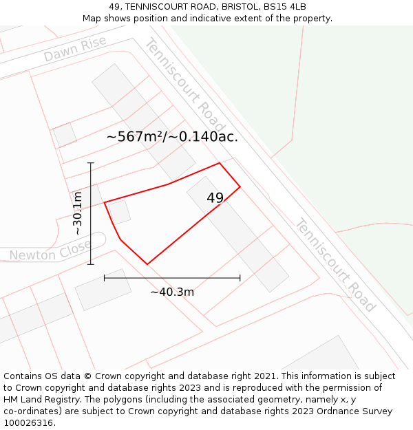 49, TENNISCOURT ROAD, BRISTOL, BS15 4LB: Plot and title map