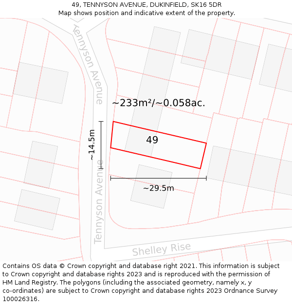 49, TENNYSON AVENUE, DUKINFIELD, SK16 5DR: Plot and title map