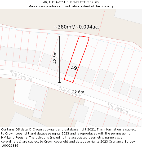 49, THE AVENUE, BENFLEET, SS7 2DJ: Plot and title map