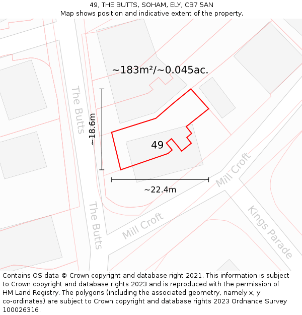 49, THE BUTTS, SOHAM, ELY, CB7 5AN: Plot and title map