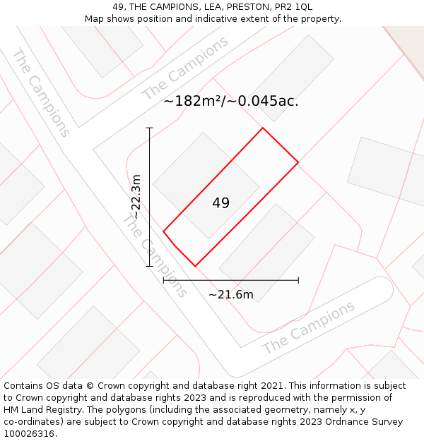 49, THE CAMPIONS, LEA, PRESTON, PR2 1QL: Plot and title map