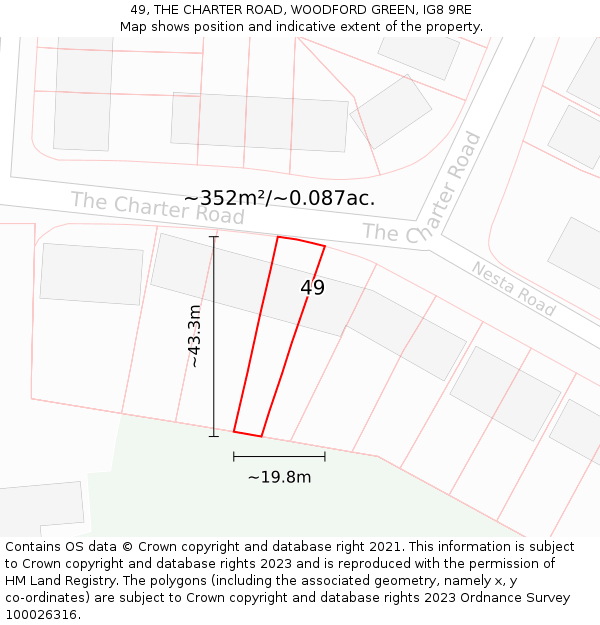 49, THE CHARTER ROAD, WOODFORD GREEN, IG8 9RE: Plot and title map