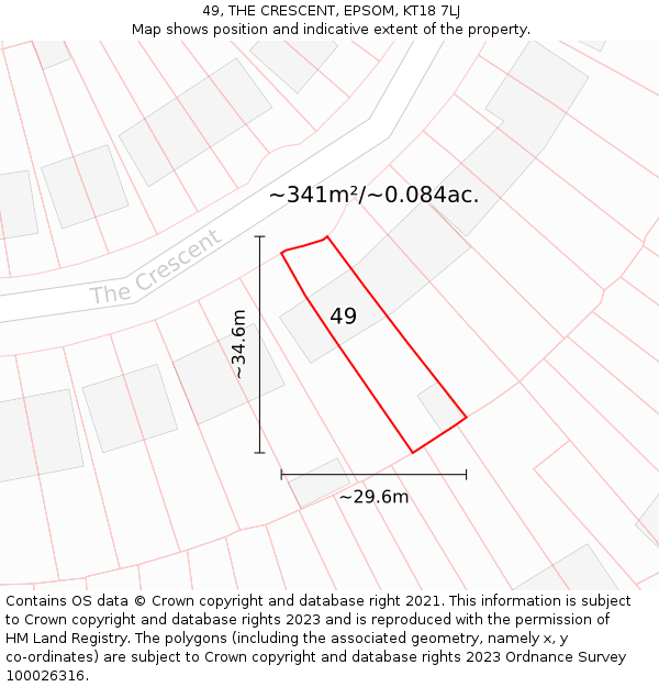 49, THE CRESCENT, EPSOM, KT18 7LJ: Plot and title map