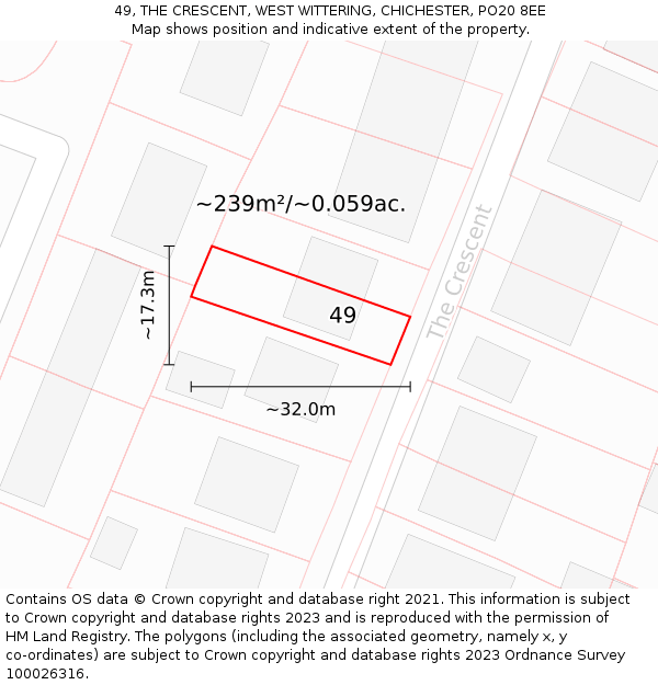 49, THE CRESCENT, WEST WITTERING, CHICHESTER, PO20 8EE: Plot and title map