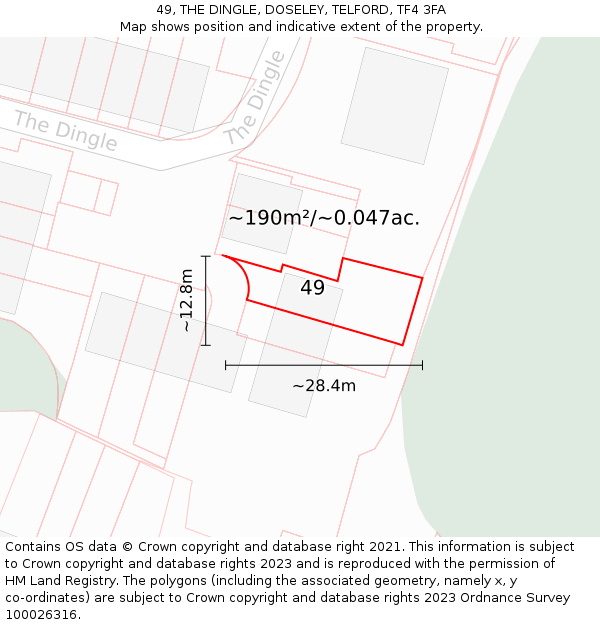 49, THE DINGLE, DOSELEY, TELFORD, TF4 3FA: Plot and title map