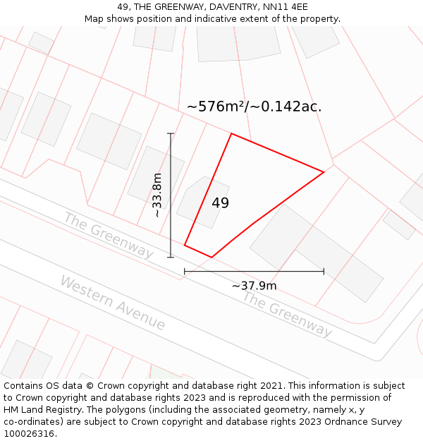 49, THE GREENWAY, DAVENTRY, NN11 4EE: Plot and title map