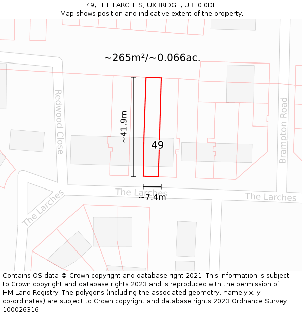 49, THE LARCHES, UXBRIDGE, UB10 0DL: Plot and title map