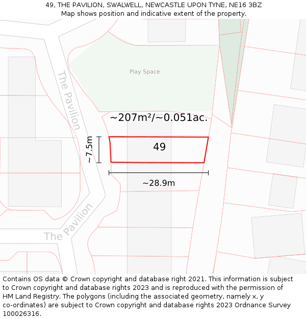 49, THE PAVILION, SWALWELL, NEWCASTLE UPON TYNE, NE16 3BZ: Plot and title map