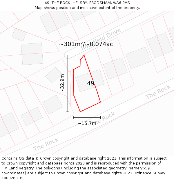 49, THE ROCK, HELSBY, FRODSHAM, WA6 9AS: Plot and title map