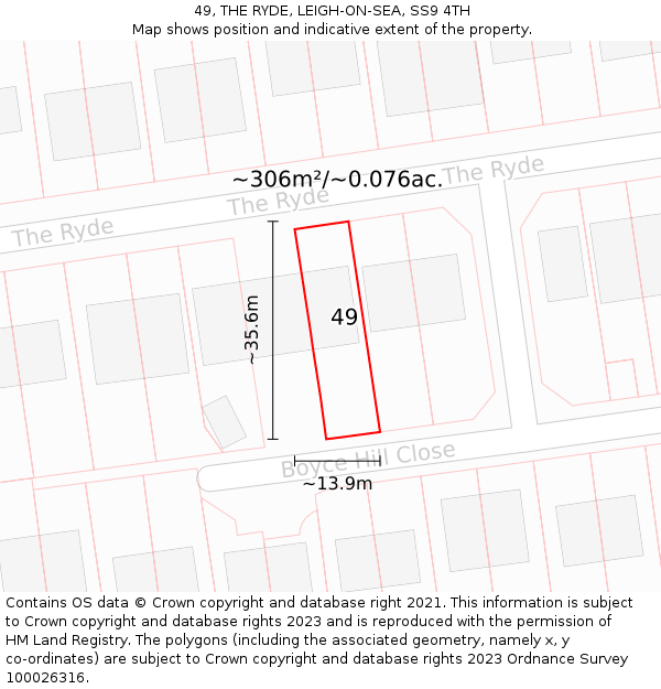 49, THE RYDE, LEIGH-ON-SEA, SS9 4TH: Plot and title map