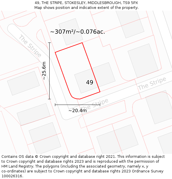 49, THE STRIPE, STOKESLEY, MIDDLESBROUGH, TS9 5PX: Plot and title map