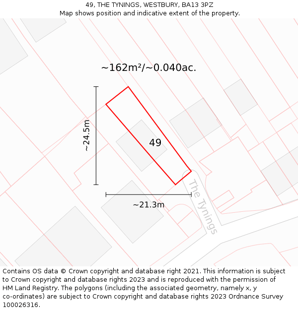 49, THE TYNINGS, WESTBURY, BA13 3PZ: Plot and title map