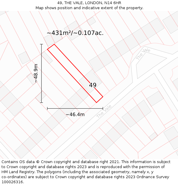 49, THE VALE, LONDON, N14 6HR: Plot and title map